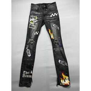 THRT Men's Graphic Print Gray Skinny Denim Jeans - Size 28 (26x30.5) *READ*